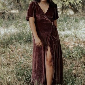 Meghan Velvet Wrap Maxi Dress in Plum